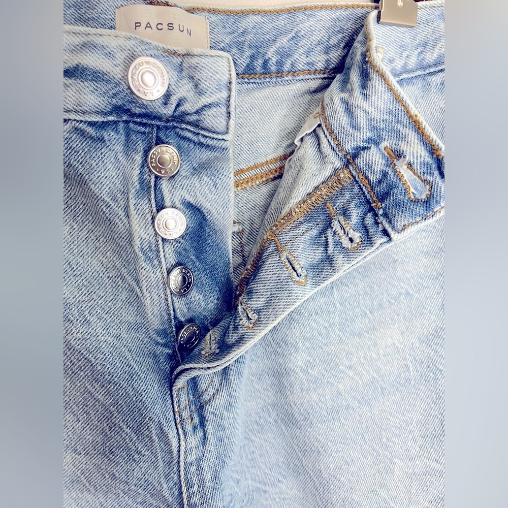 Pacsun Lt Indigo Ripped Button Fly High Waist Denim Festival Short Women Size 28 - Picture 10 of 10